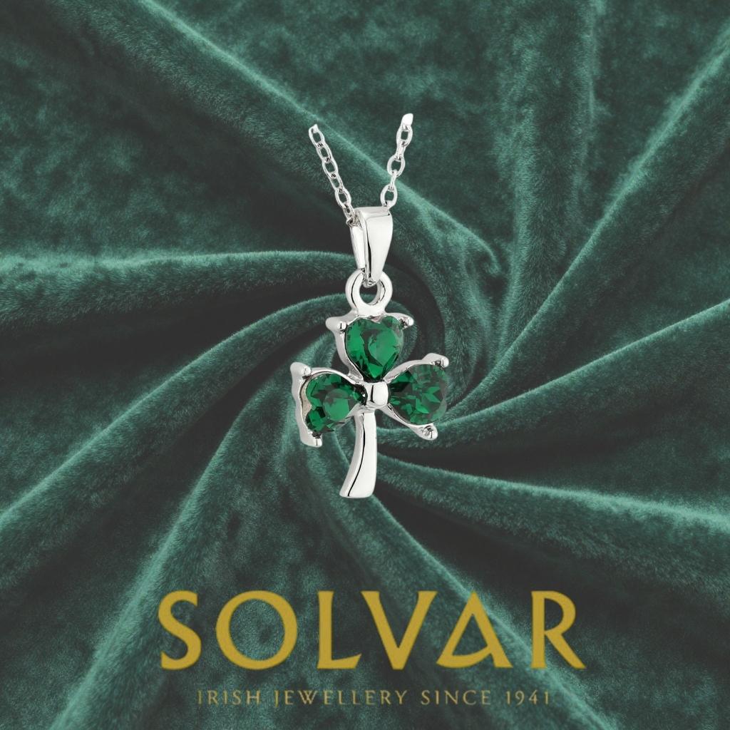 Sterling Silver Green Cubic Zirconia Shamrock Necklace
