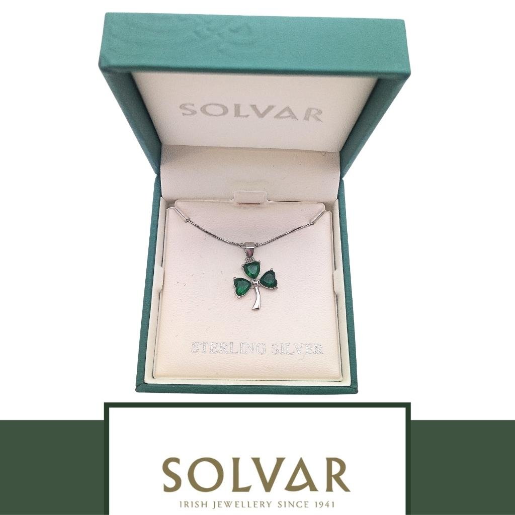 Sterling Silver Green Cubic Zirconia Shamrock Necklace