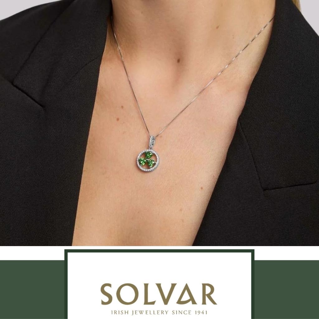 Sterling Silver Green Cubic Zirconia Shamrock Necklace