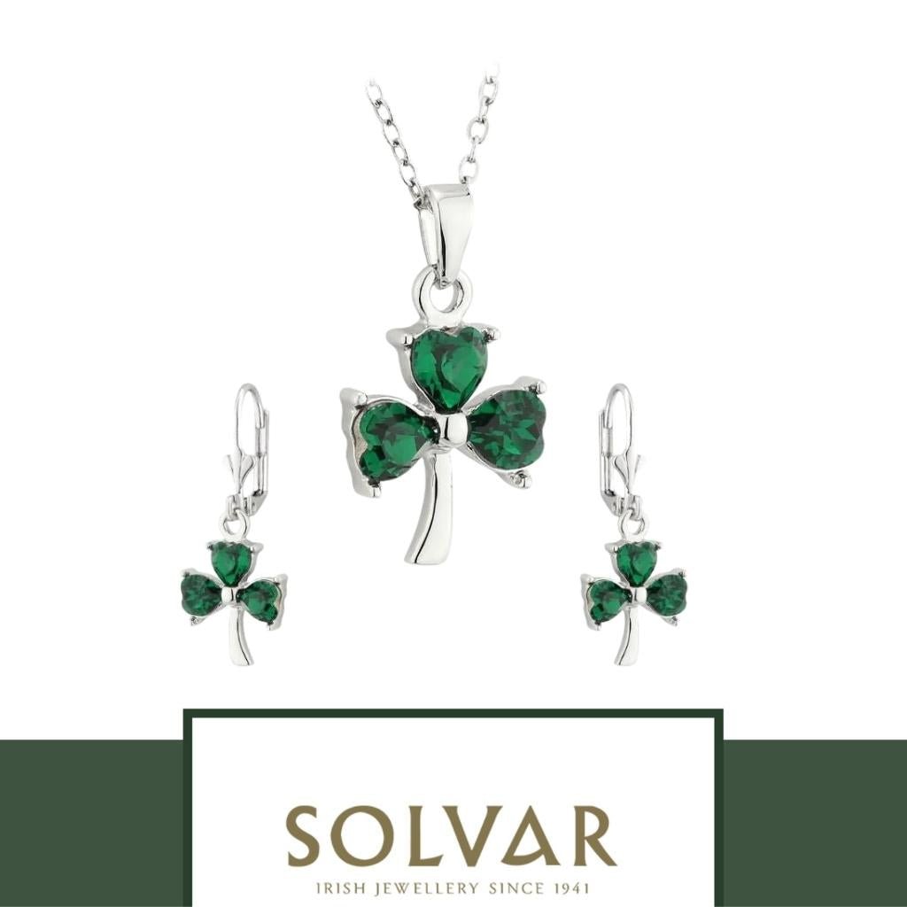 Sterling Silver Green Cubic Zirconia Shamrock Necklace