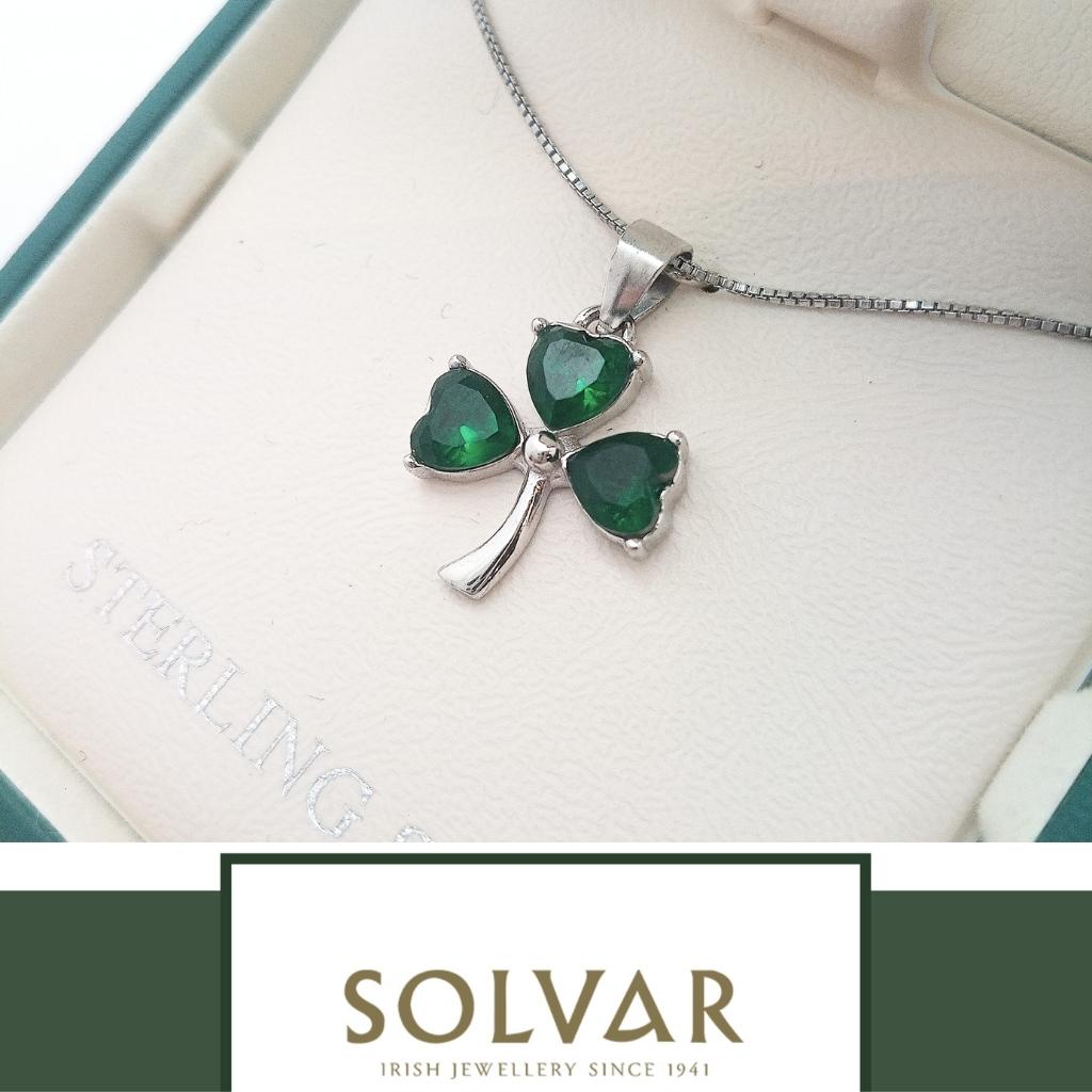 Sterling Silver Green Cubic Zirconia Shamrock Necklace