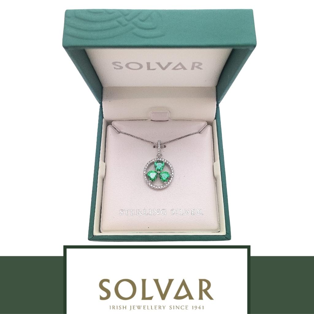 Sterling Silver Green Cubic Zirconia Shamrock Necklace