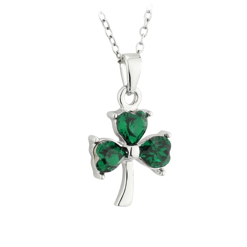 Sterling Silver Green Cubic Zirconia Shamrock Necklace