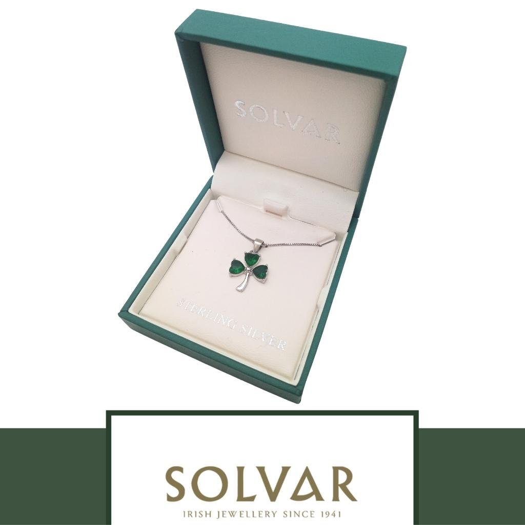 Sterling Silver Green Cubic Zirconia Shamrock Necklace
