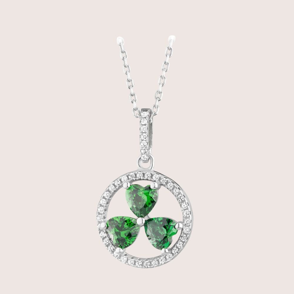 Sterling Silver Green Cubic Zirconia Shamrock Necklace
