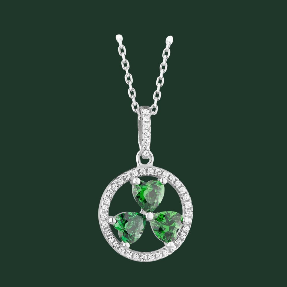 Sterling Silver Green Cubic Zirconia Shamrock Necklace
