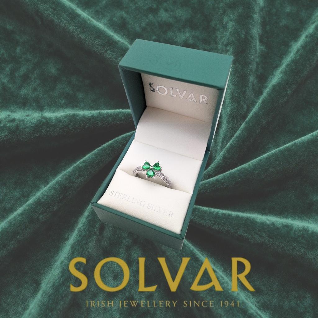 Sterling Silver Green Cubic Zirconia Shamrock Ring