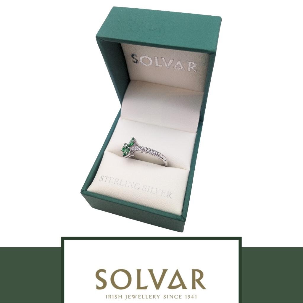 Sterling Silver Green Cubic Zirconia Shamrock Ring