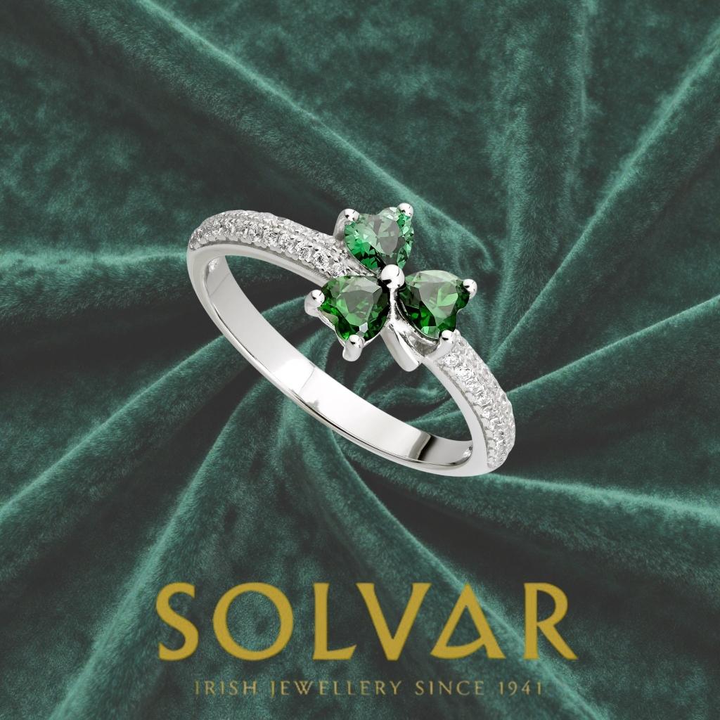Sterling Silver Green Cubic Zirconia Shamrock Ring