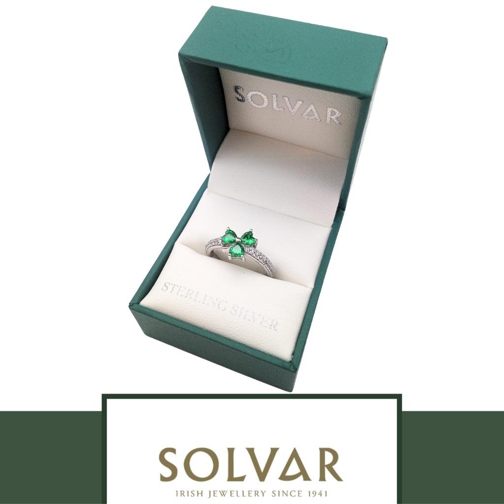 Sterling Silver Green Cubic Zirconia Shamrock Ring
