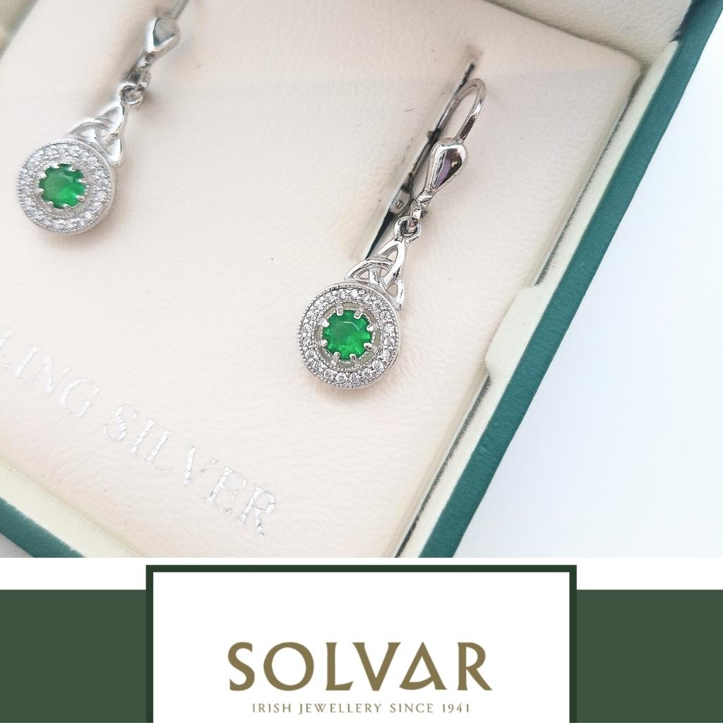 Sterling Silver Green Cubic Zirconia Trinity Knot Earrings