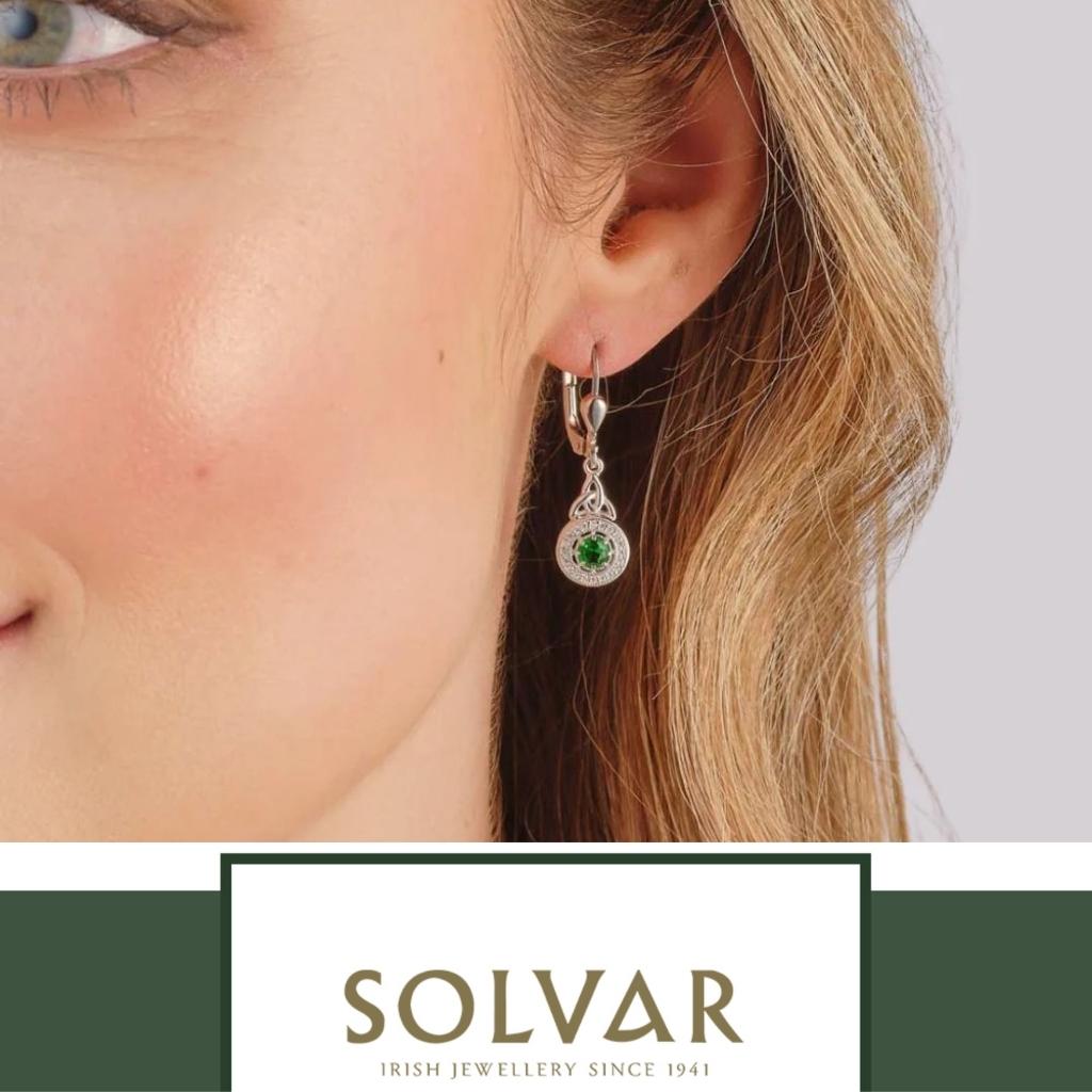 Sterling Silver Green Cubic Zirconia Trinity Knot Earrings