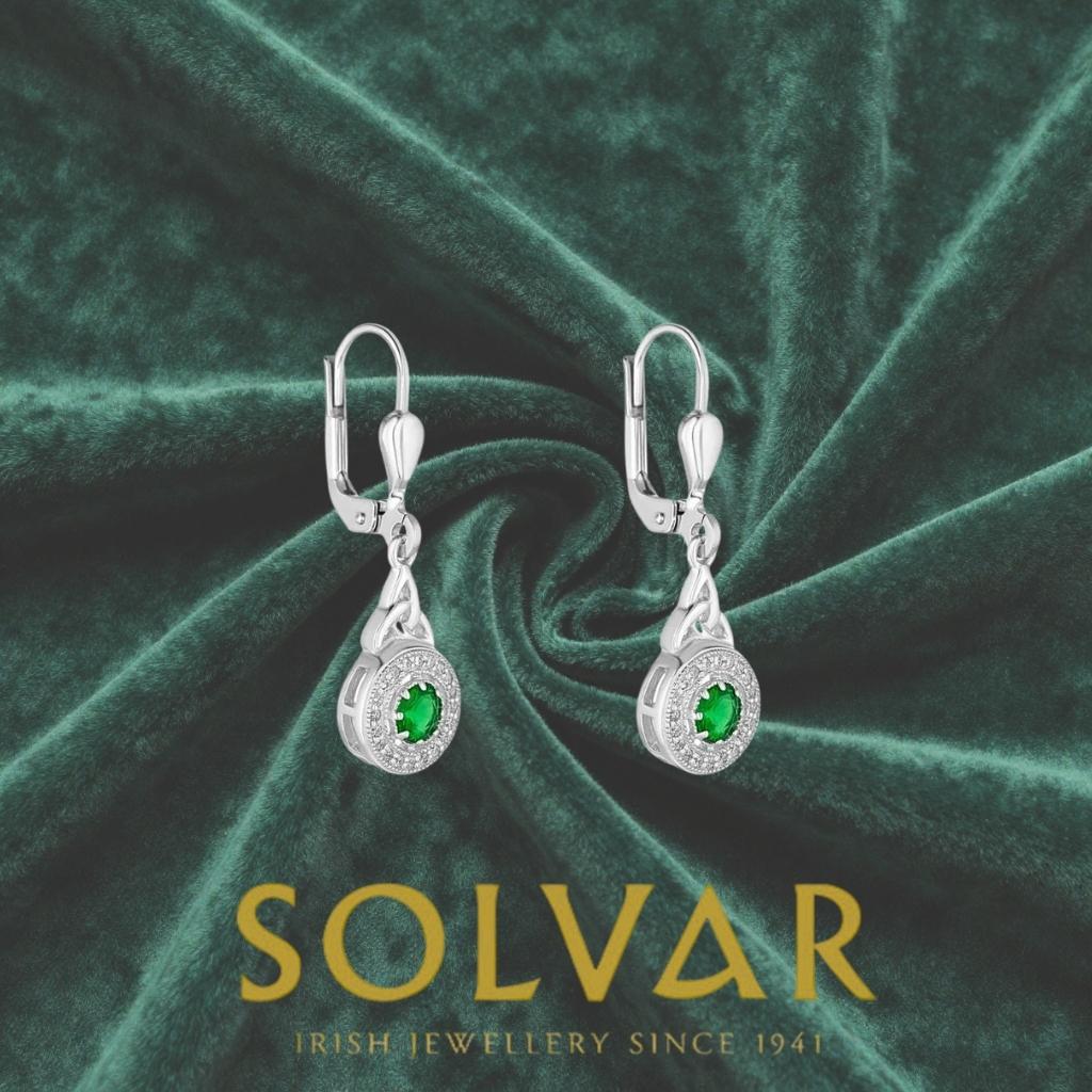 Sterling Silver Green Cubic Zirconia Trinity Knot Earrings