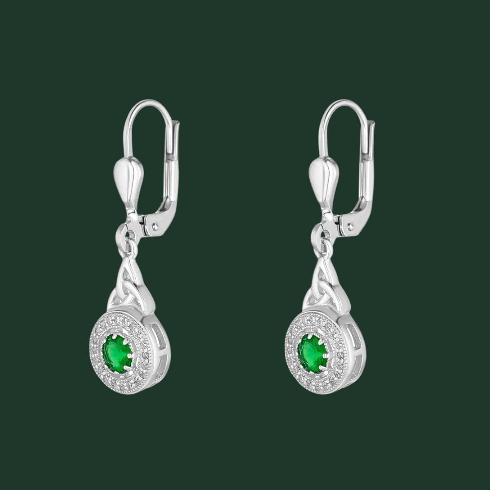 Sterling Silver Green Cubic Zirconia Trinity Knot Earrings
