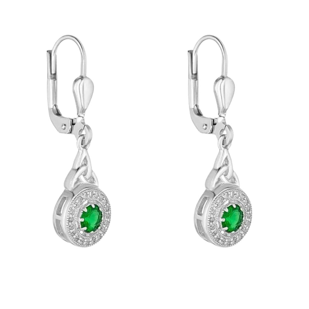 Sterling Silver Green Cubic Zirconia Trinity Knot Earrings