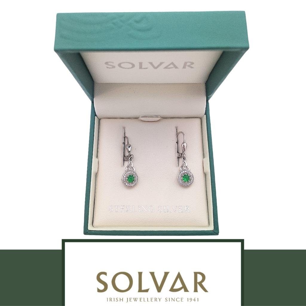 Sterling Silver Green Cubic Zirconia Trinity Knot Earrings