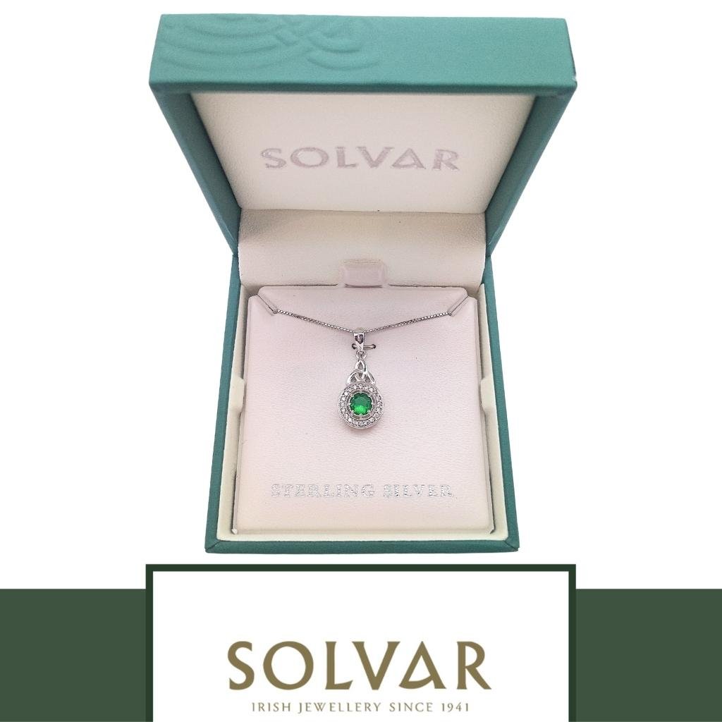 Sterling Silver Green Cubic Zirconia Trinity Knot Necklace