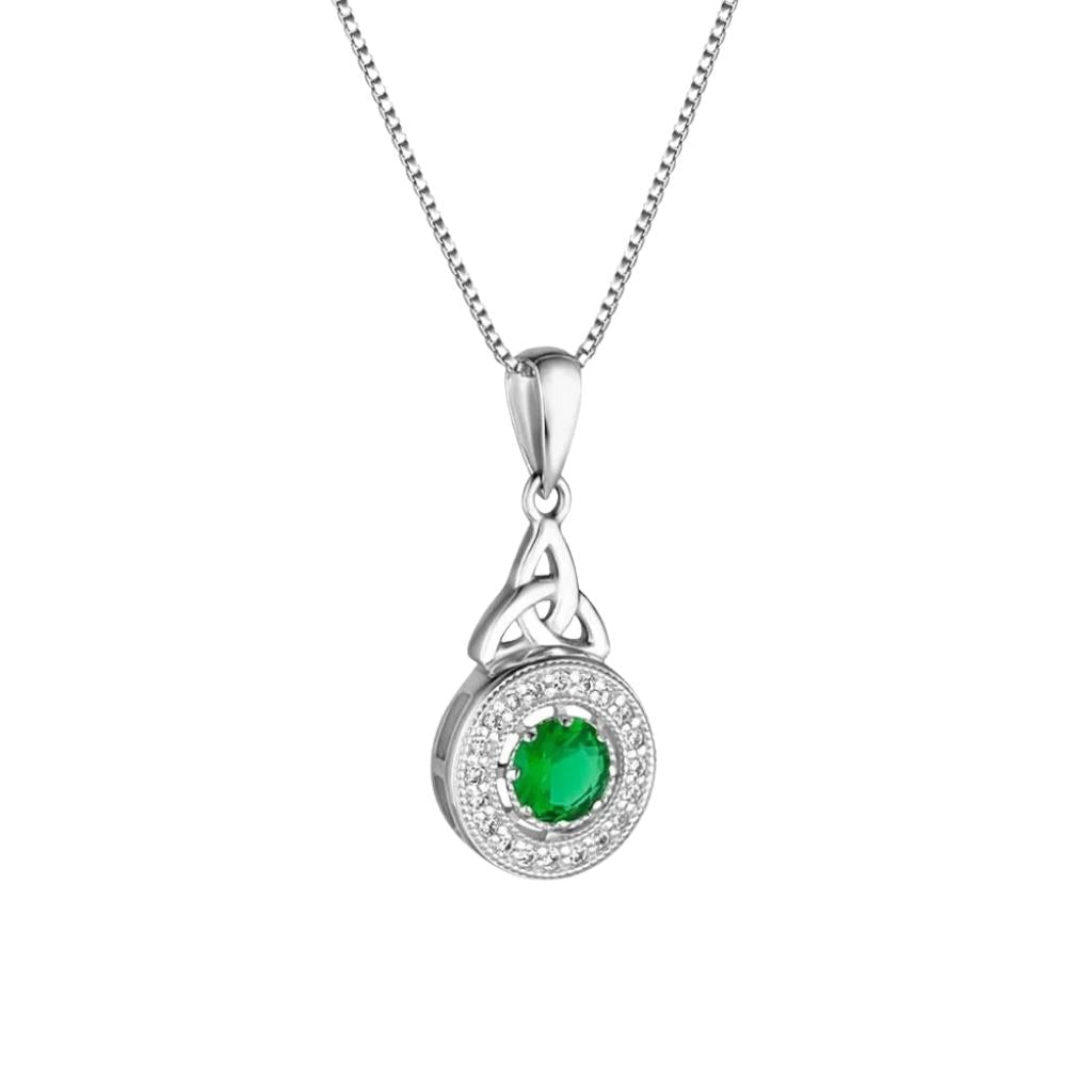 Sterling Silver Green Cubic Zirconia Trinity Knot Necklace