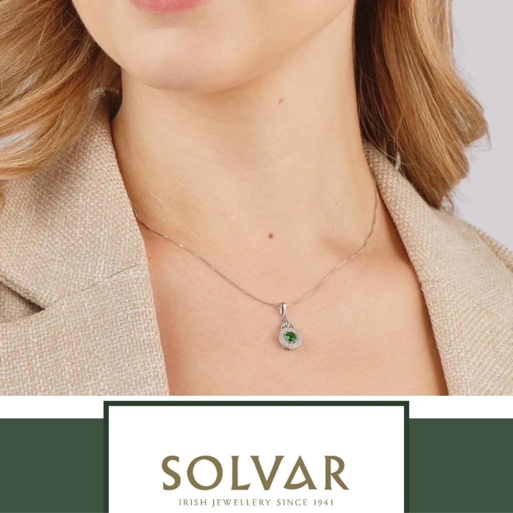 Sterling Silver Green Cubic Zirconia Trinity Knot Necklace
