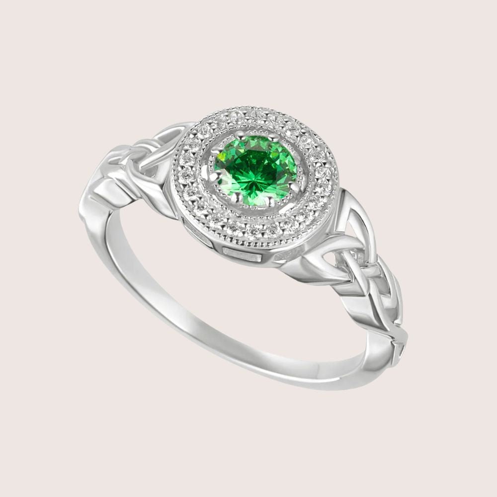 Sterling Silver Green Cubic Zirconia Trinity Knot Ring