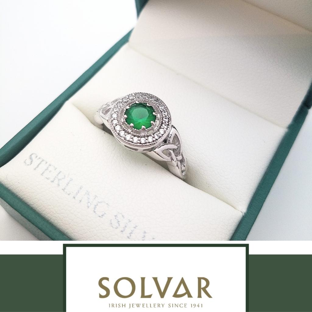 Sterling Silver Green Cubic Zirconia Trinity Knot Ring