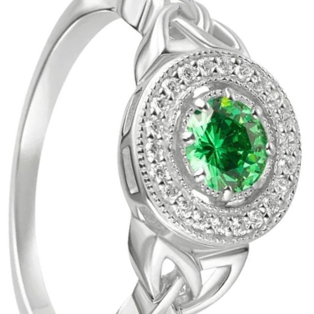 Sterling Silver Green Cubic Zirconia Trinity Knot Ring