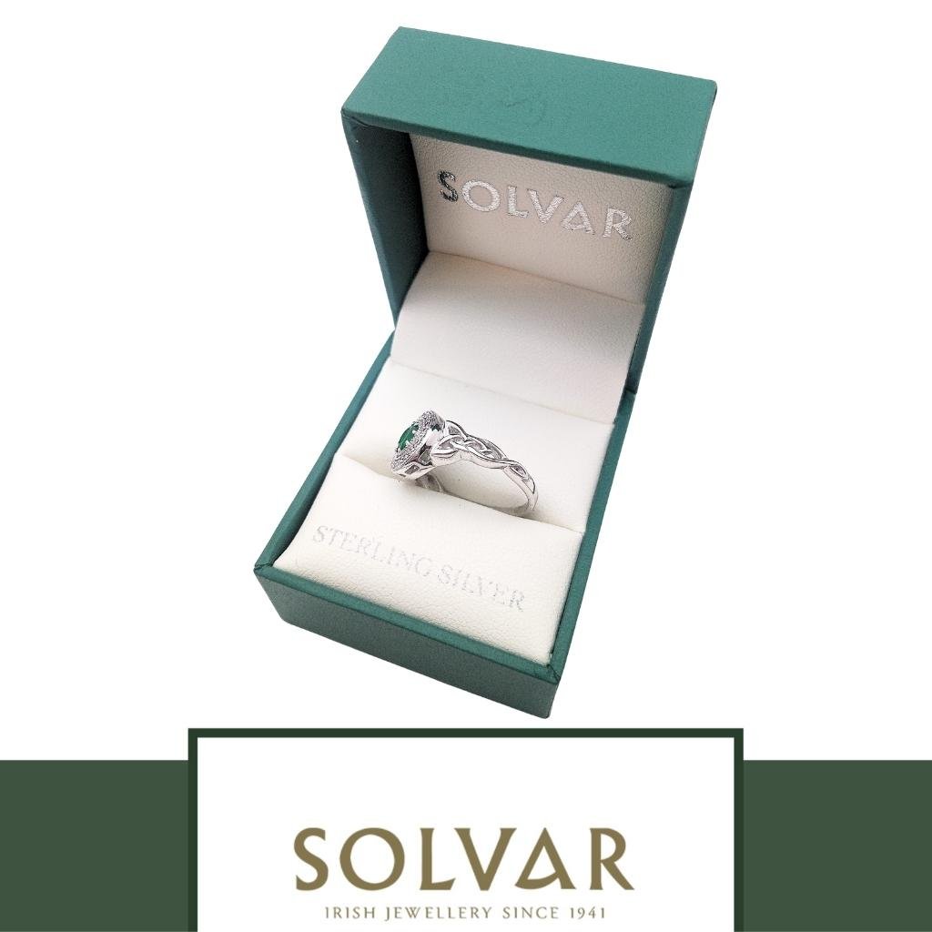 Sterling Silver Green Cubic Zirconia Trinity Knot Ring