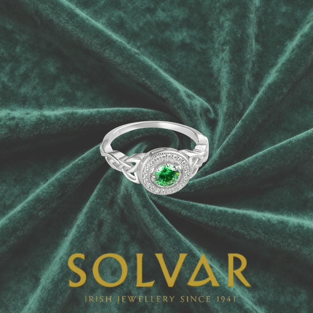 Sterling Silver Green Cubic Zirconia Trinity Knot Ring