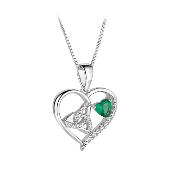 Sterling Silver Green Cz Celtic Heart Necklace - The Celtic Gift Store - 