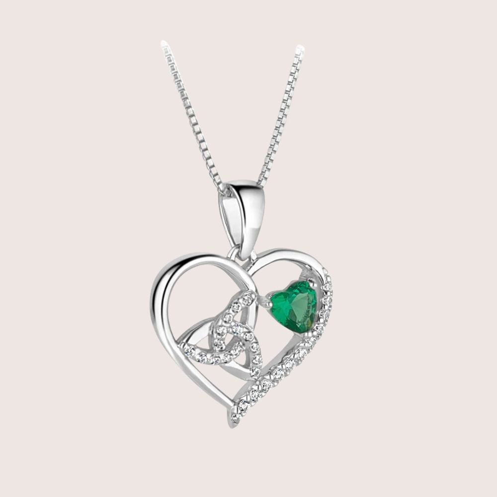 Sterling Silver Green CZ Celtic Heart Necklace