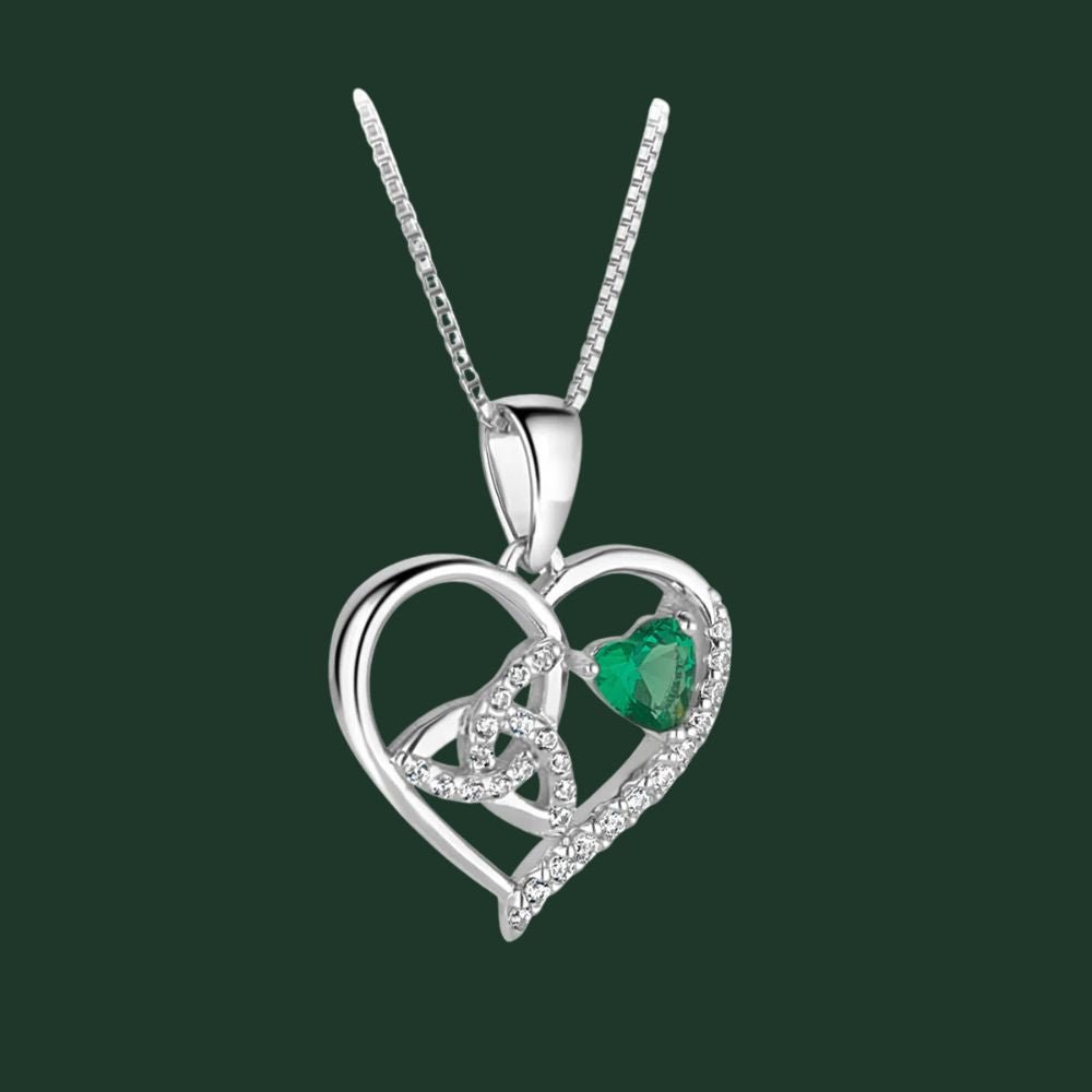 Sterling Silver Green CZ Celtic Heart Necklace