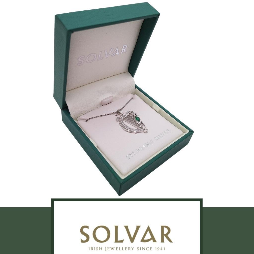 Sterling Silver Green Cz Harp Necklace by Solvar Jewelry - Necklaces