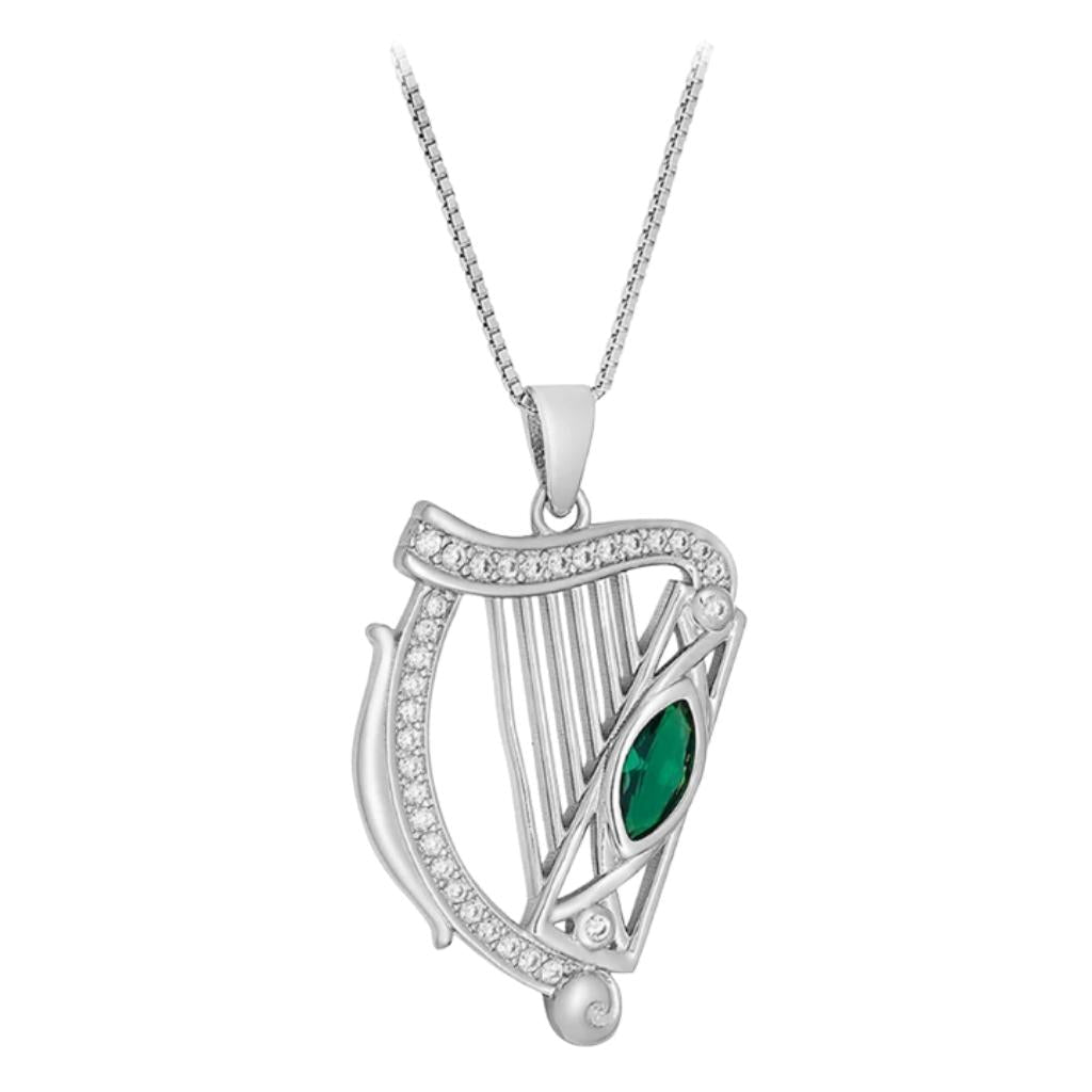 Sterling Silver Green Cz Harp Necklace by Solvar Jewelry - Necklaces