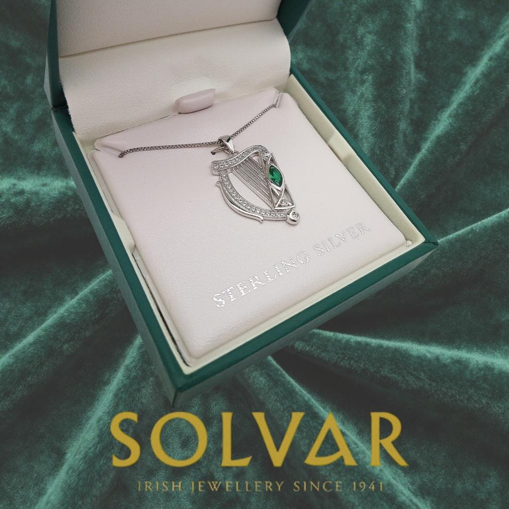 Sterling Silver Green Cz Harp Necklace by Solvar Jewelry - Necklaces