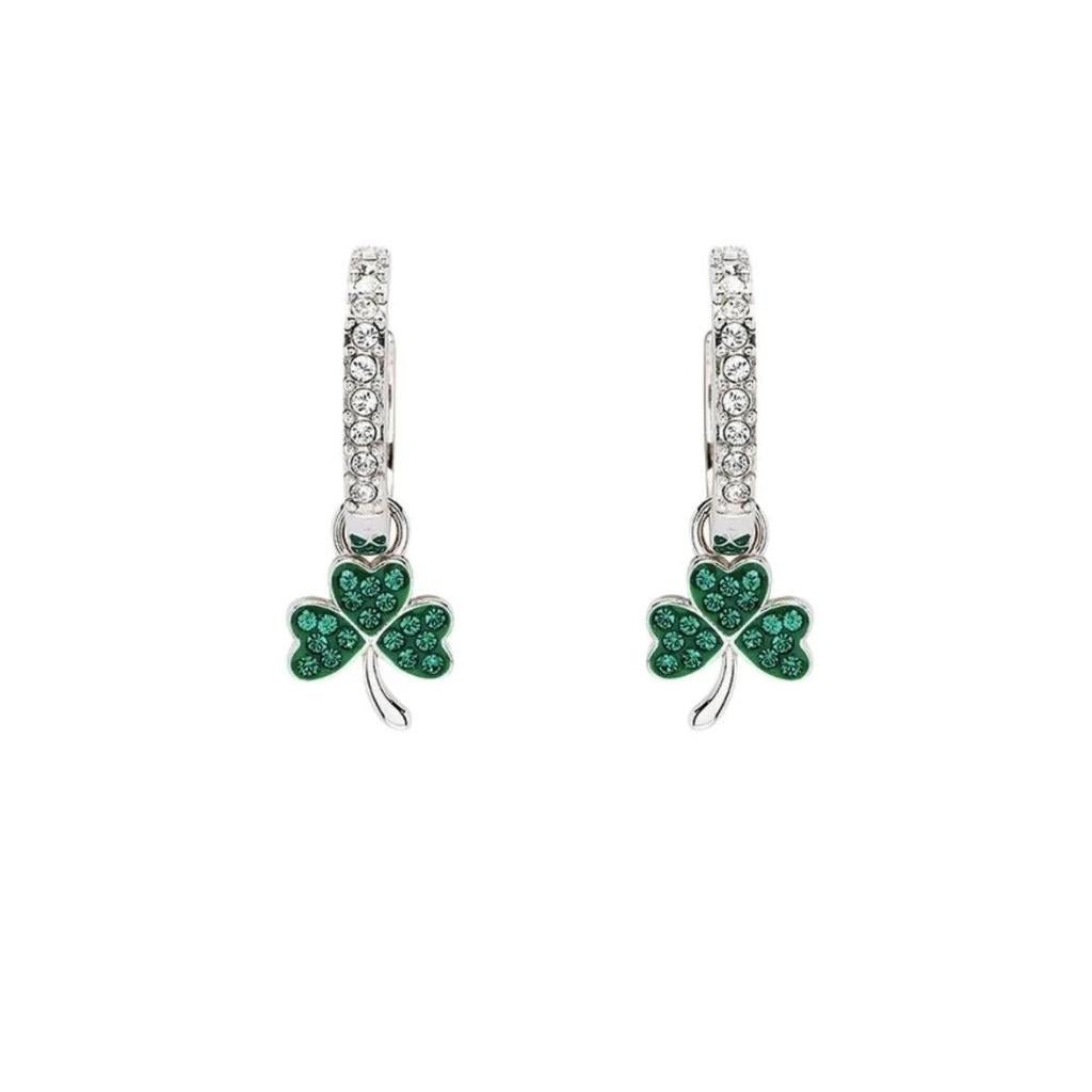 Sterling Silver Green CZ Shamrock Earrings