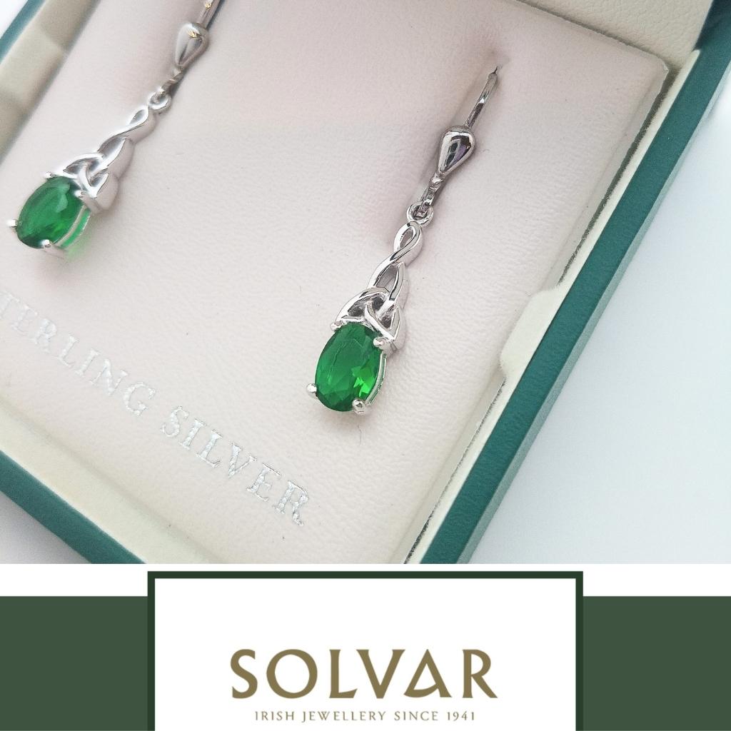 Sterling Silver Green CZ Trinity Knot Earrings