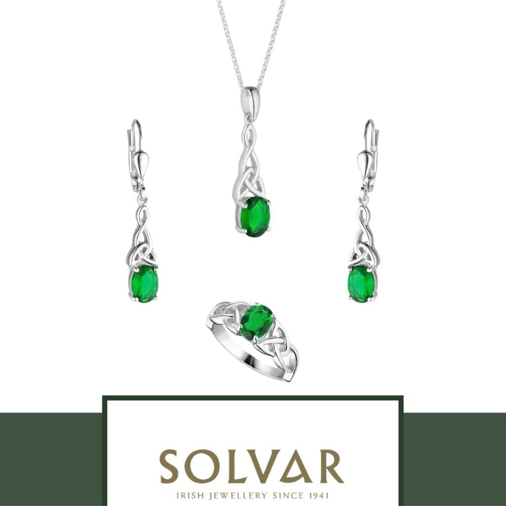 Sterling Silver Green CZ Trinity Knot Earrings
