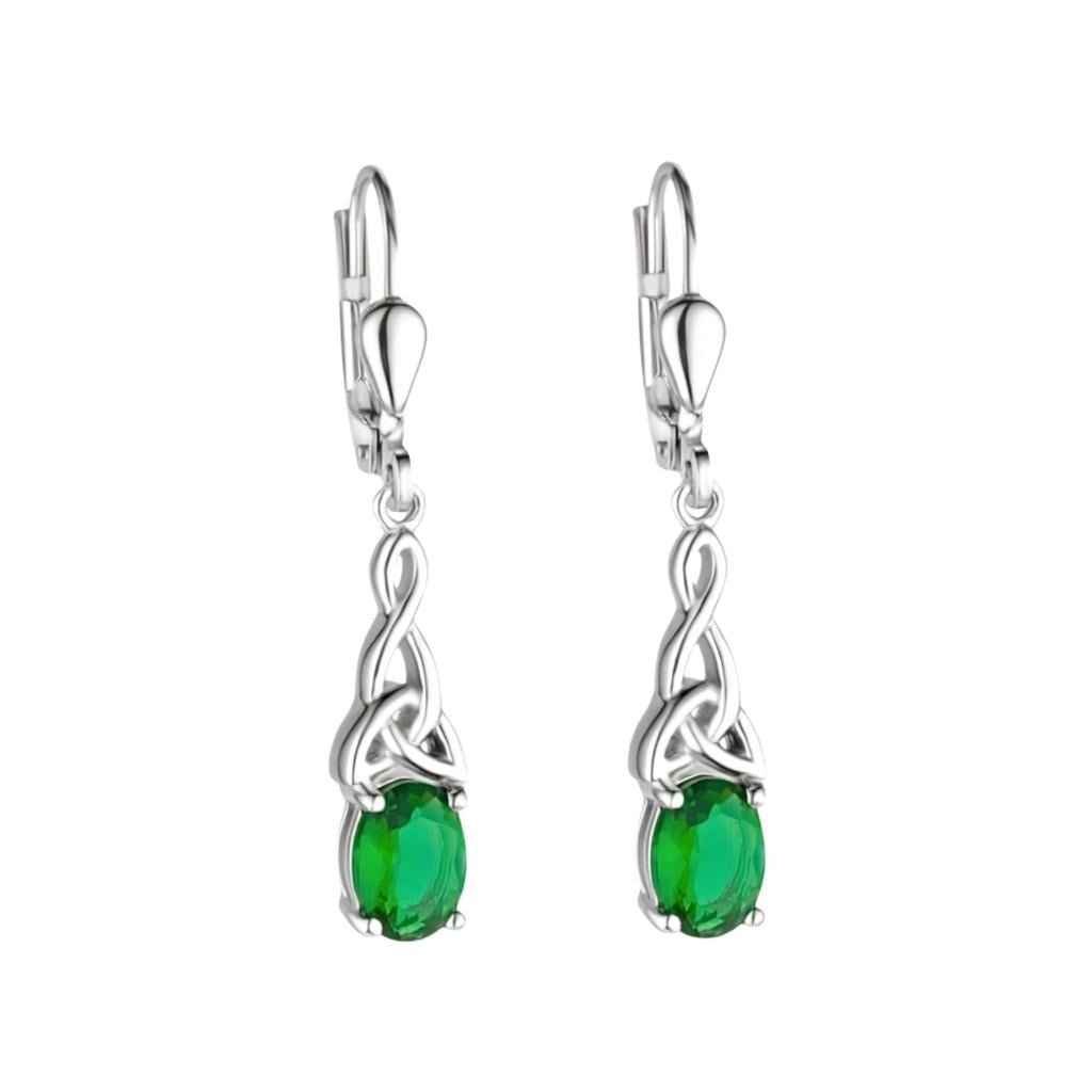 Sterling Silver Green CZ Trinity Knot Earrings