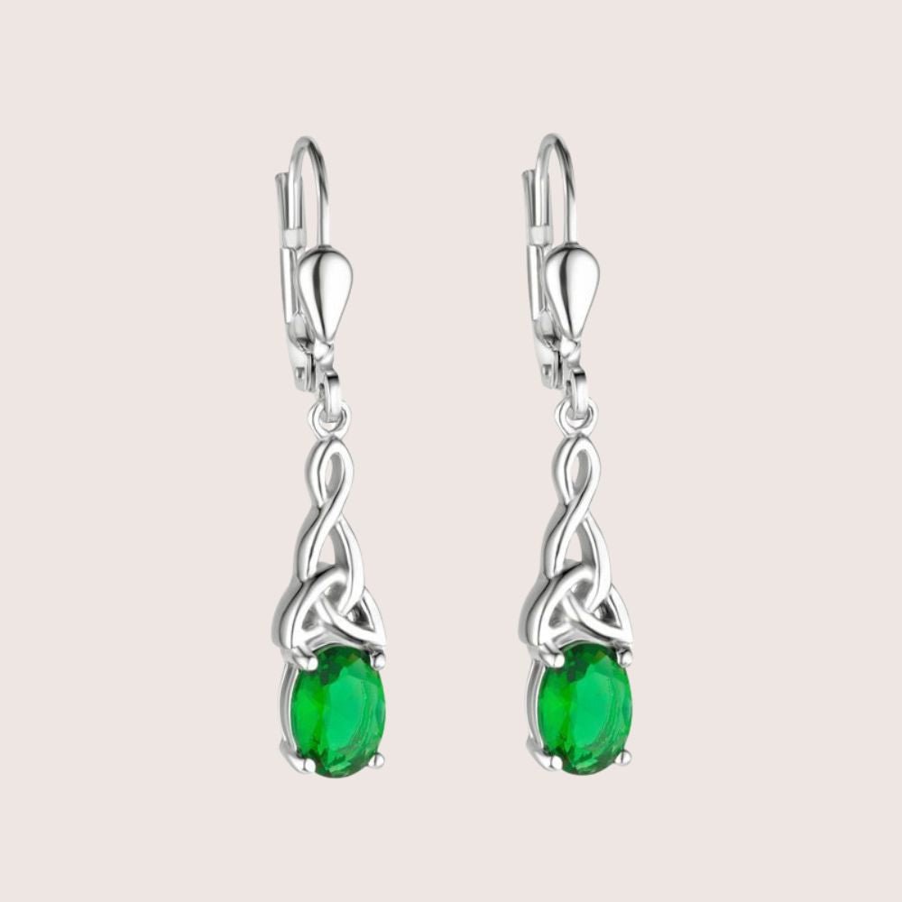 Sterling Silver Green CZ Trinity Knot Earrings