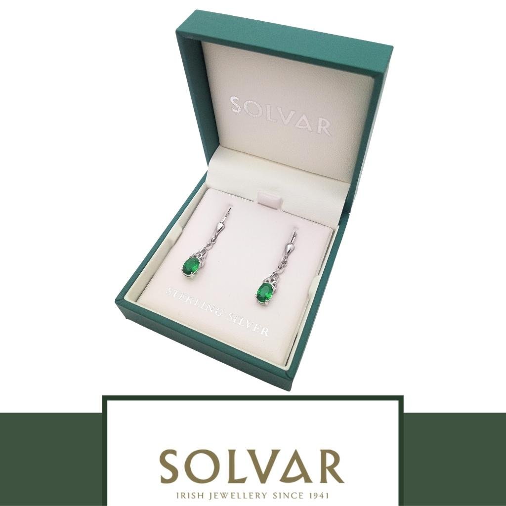 Sterling Silver Green CZ Trinity Knot Earrings