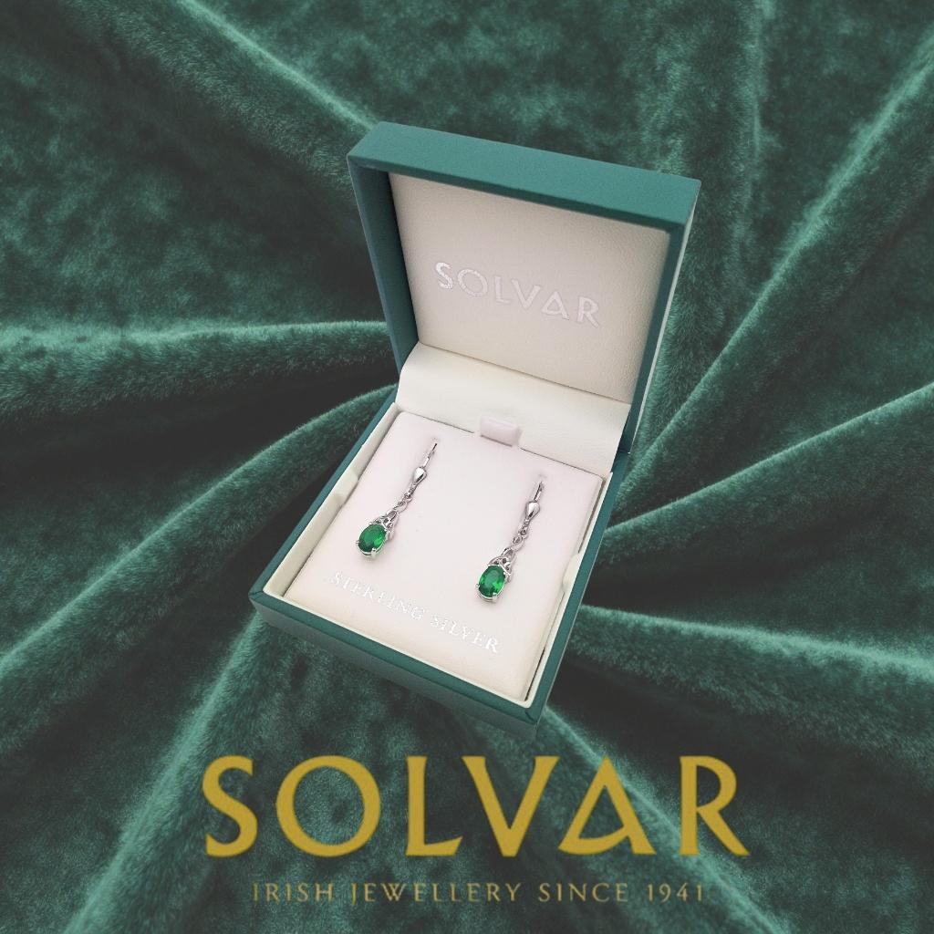 Sterling Silver Green CZ Trinity Knot Earrings