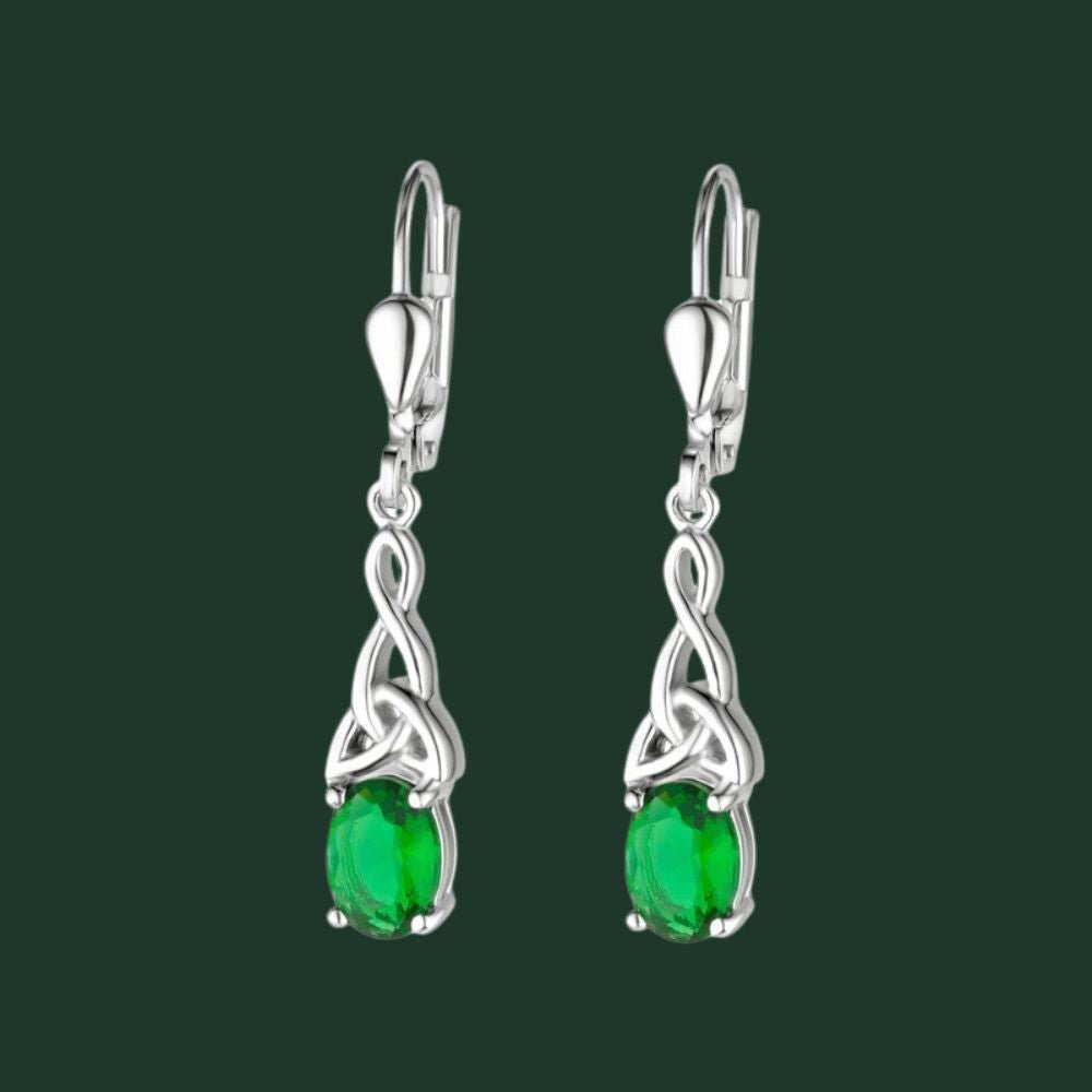 Sterling Silver Green CZ Trinity Knot Earrings
