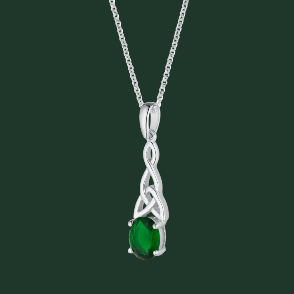 Sterling Silver Green CZ Trinity Knot Necklace