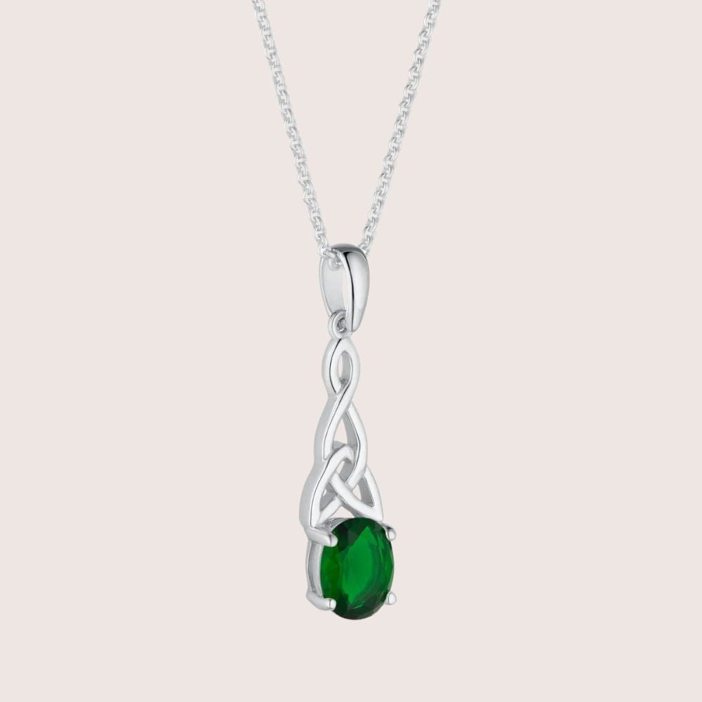 Sterling Silver Green CZ Trinity Knot Necklace