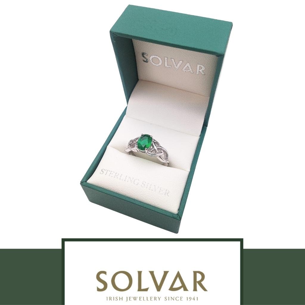 Sterling Silver Green CZ Trinity Knot Ring
