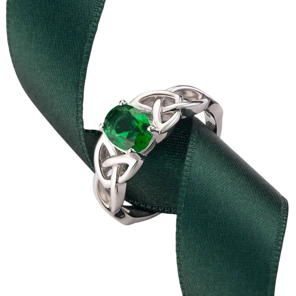Sterling Silver Green CZ Trinity Knot Ring