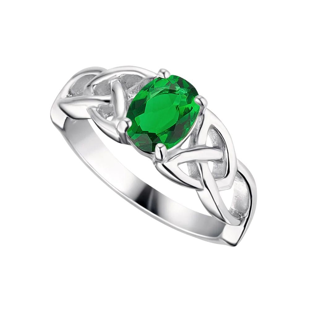 Sterling Silver Green CZ Trinity Knot Ring - The Celtic Gift Store - Rings