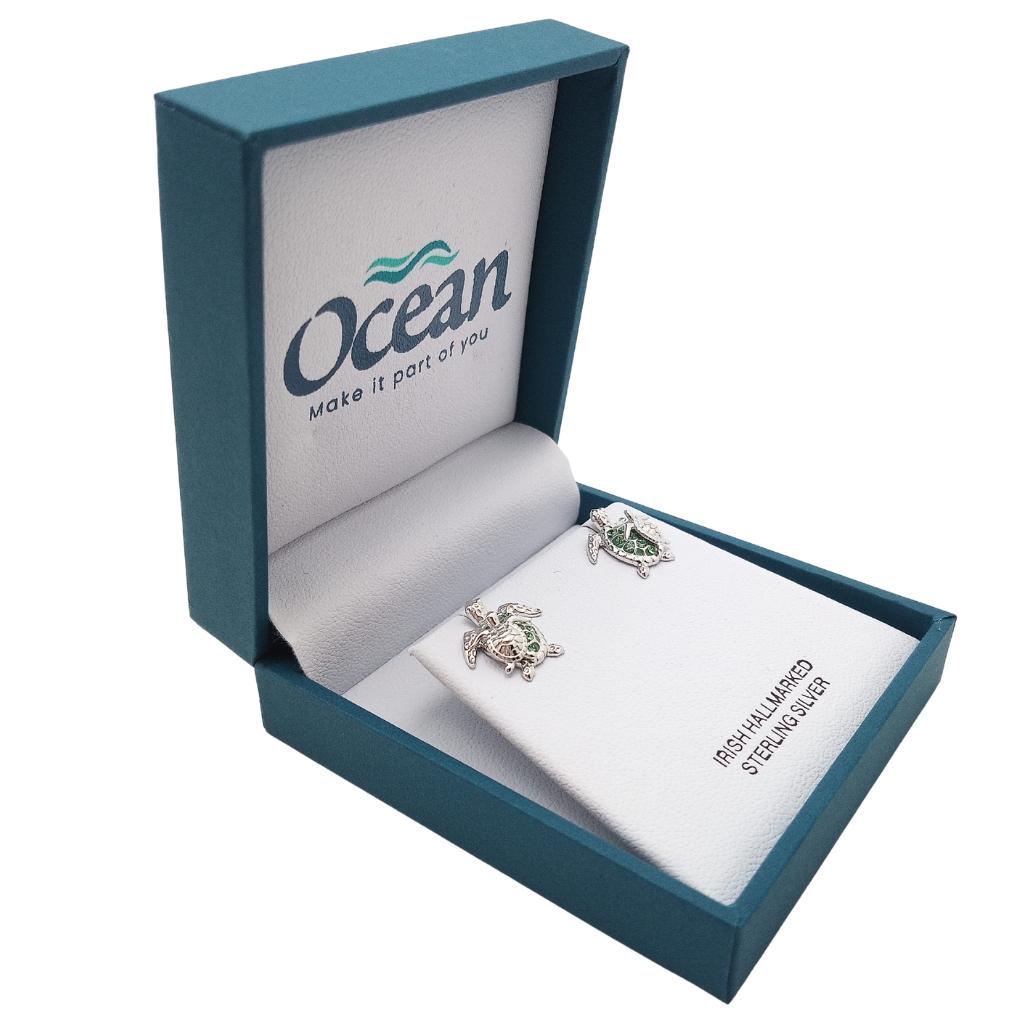 Sterling Silver Green Mother & Baby Turtle Stud Earrings