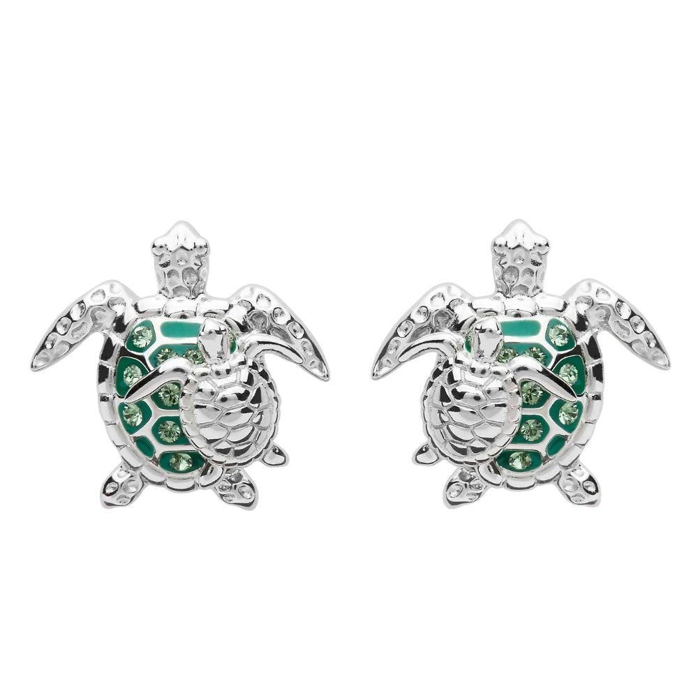 Sterling Silver Green Mother & Baby Turtle Stud Earrings - The Celtic Gift Store - Jewelry