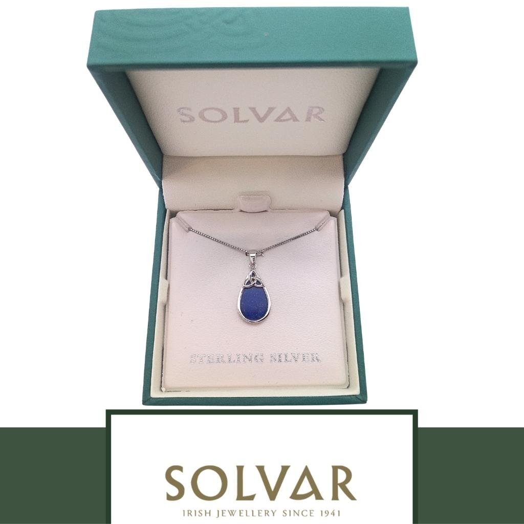 Sterling Silver Lapis Lazuli Trinity Knot Tear Shaped Necklace